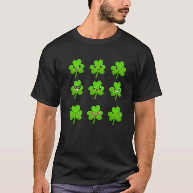 Cute St Patrick Clovers Faces Shamrocks Irish Boys T-Shirt (Front)