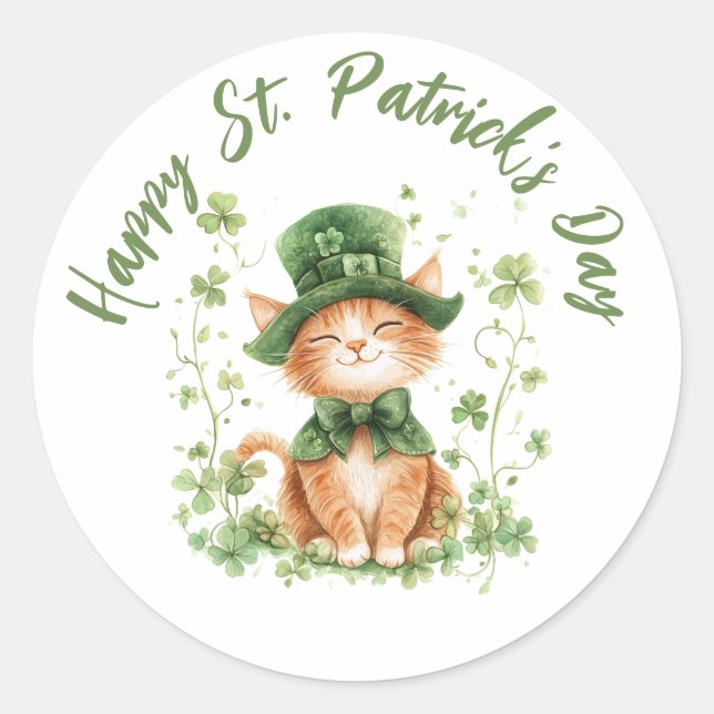 Cute St. Patrick’s Day Cat Sticker Leprechaun Cat (Front)