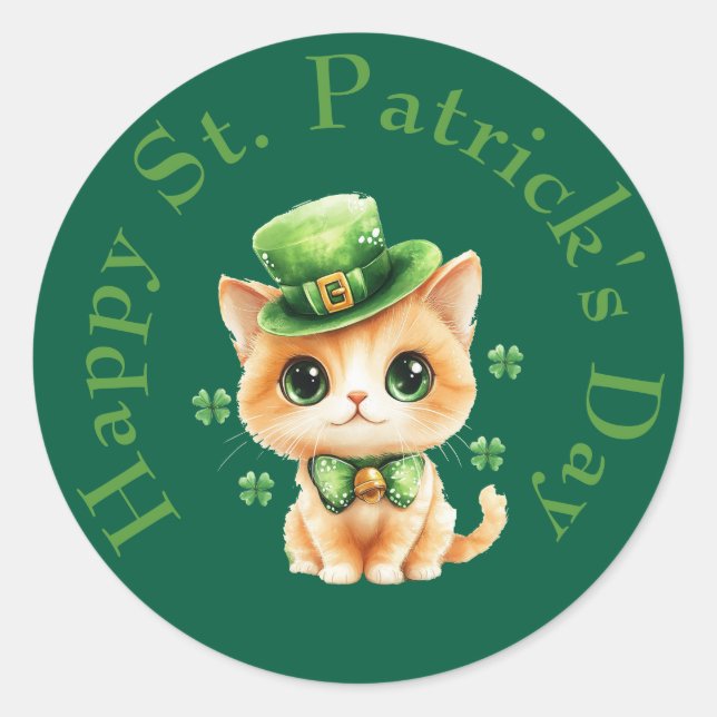 Cute St. Patrick’s Day Cat Stickers – Kawaii Lucky (Front)