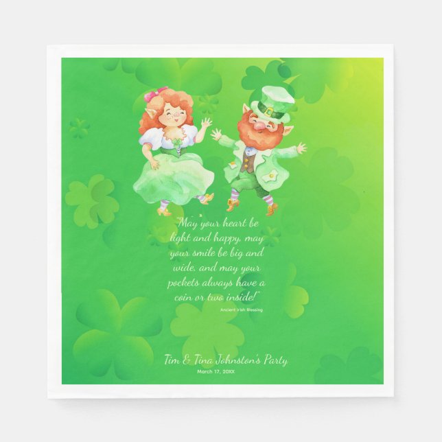 Cute St. Patrick’s Day Irish Elves Dancing Jig  Napkin (Front)