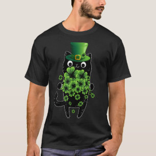 Cute St Patricks Day Black Cat Leprechaun Women Ki T-Shirt