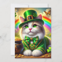 Cute St Patrick's Day Cat Flat Holiday Card