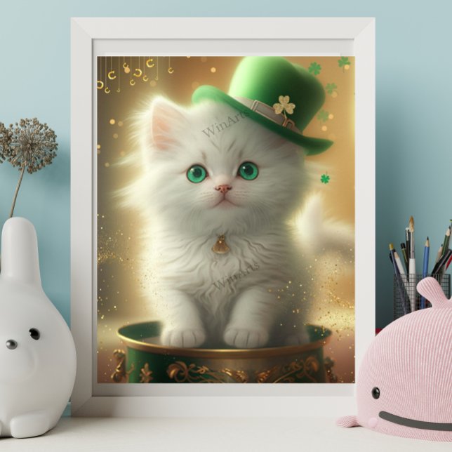 Cute St Patricks Day Cat Pot of Gold Art  Poster (Creator Uploaded)
