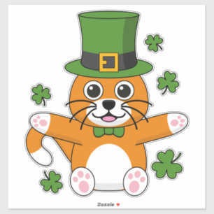 Cute St Patrick's Day Cat with Shamrocks Cartoon