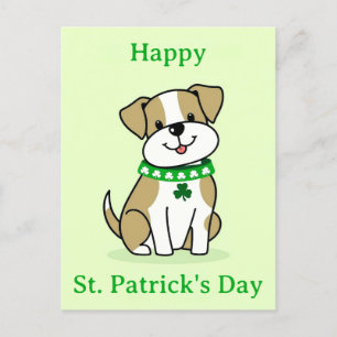Cute St Patricks Day Dog Green Clover Shamrock Postcard