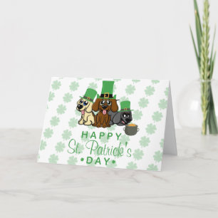 Cute St. Patrick's Day Dogs Leprechaun Hats Puppy Holiday Card