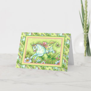 CUTE ST. PATRICK'S DAY FLYING IRISH PONY, FAIRY HOLIDAY CARD
