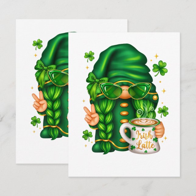 Cute St Patricks Day Gnome Drinking Coffee Card (Front/Back)
