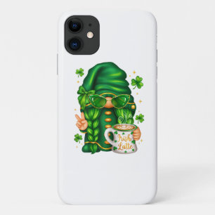 Cute St Patricks Day Gnome Drinking Coffee iPhone 11 Case