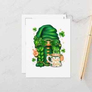 Cute St Patricks Day Gnome Drinking Coffee Holiday Postcard