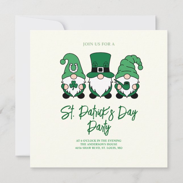 Cute St. Patrick's Day Gnome Invitation (Front)