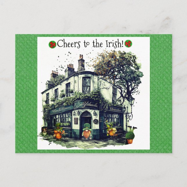 Cute St Patricks Day Gnome Irish Pub Cheers Postcard (Front)