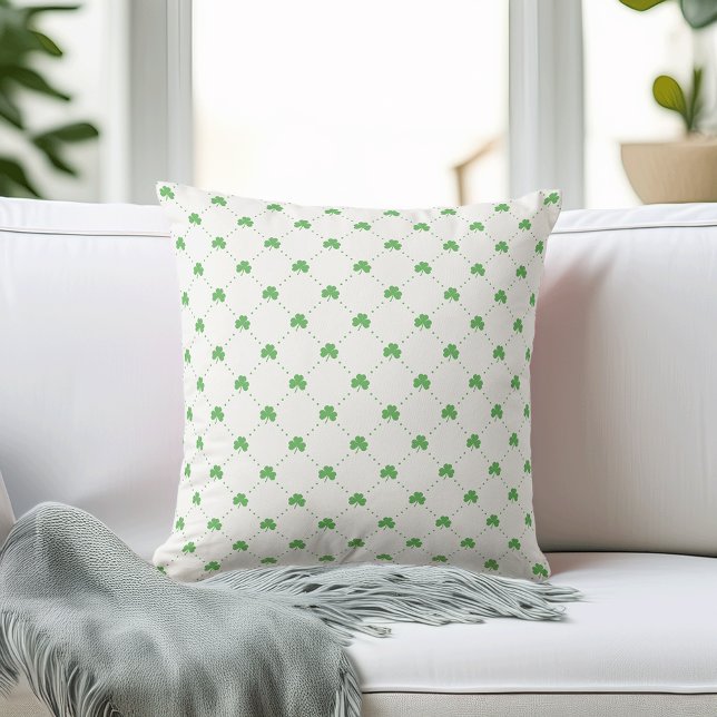 Cute St Patrick's Day Green Shamrock Pattern Throw Pillow (Creator Uploaded)