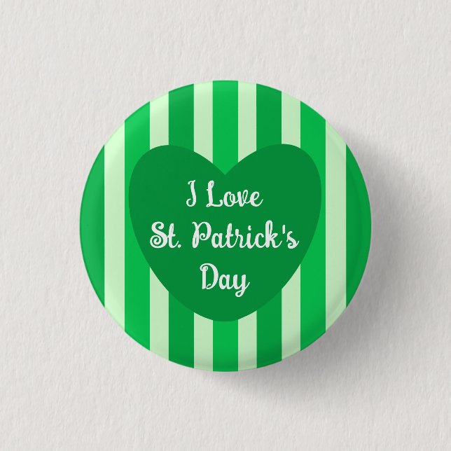 Cute St. Patrick's Day Green Striped Simple 1 Inch Round Button (Front)