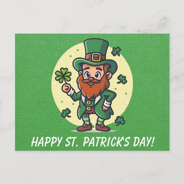 Cute St Patricks Day Irish Leprechaun Shamrock Postcard (Front)