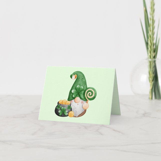 Cute St. Patrick's Day Lucky Gnome Card (Front)