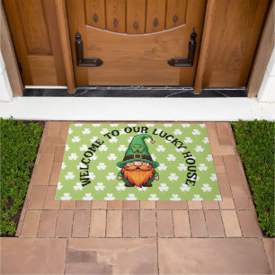 Cute St. Patrick's Day Lucky Leprechaun Gnome Doormat