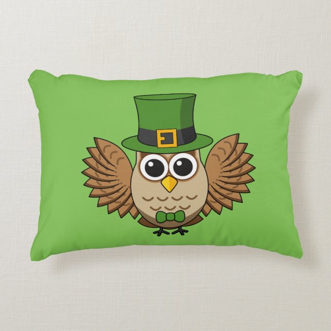 Cute St Patrick's Day Owl Cartoon Accent Pillow (Front)