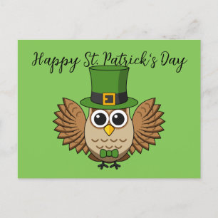 Cute St Patrick's Day Owl Cartoon   Add Text Holiday Postcard