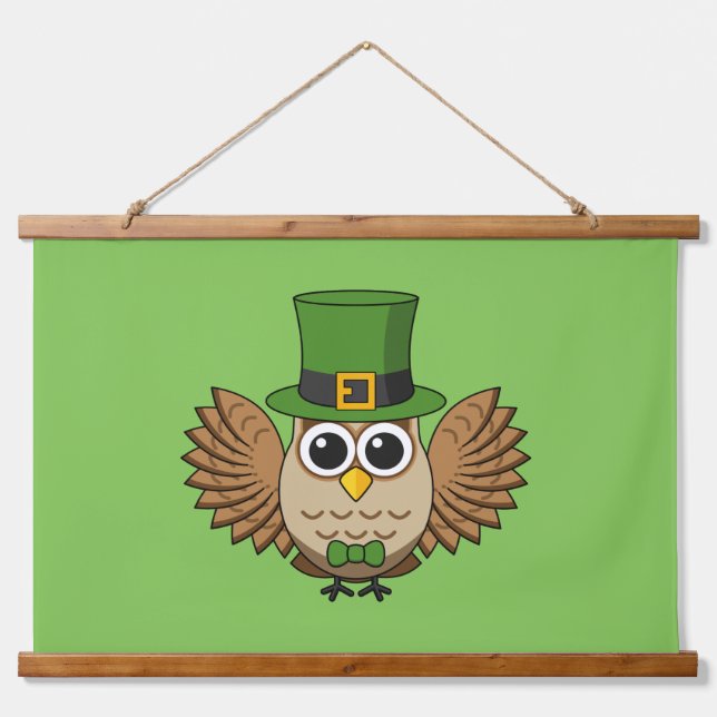 Cute St Patrick's Day Owl Cartoon Hanging Tapestry (Front)