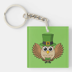 Cute St Patrick's Day Owl Cartoon Keychain
