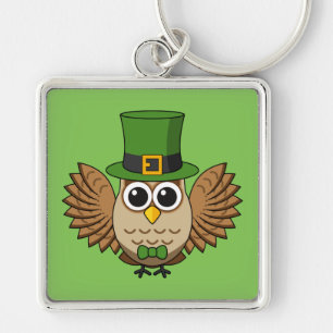 Cute St Patrick's Day Owl Cartoon Keychain