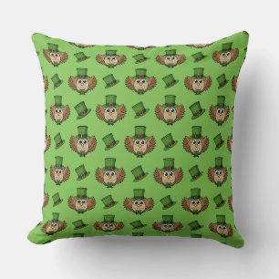 Cute St Patrick's Day Owl Cartoon Throw Pillow