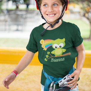 Cute St. Patricks Day Owl Irish Birthday Girl T-Shirt