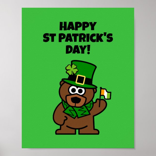 Cute St Patrick's Day poster with leprechaun bear (Front)