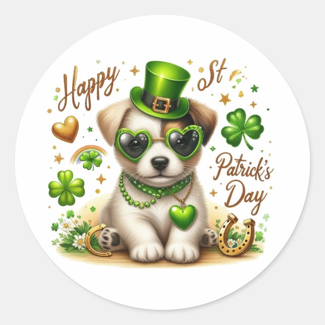 Cute St. Patrick's Day Puppy sticker (Front)