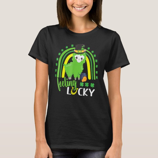 Cute St Patricks Day Rainbow Llama Feeling Lucky S T-Shirt (Front)