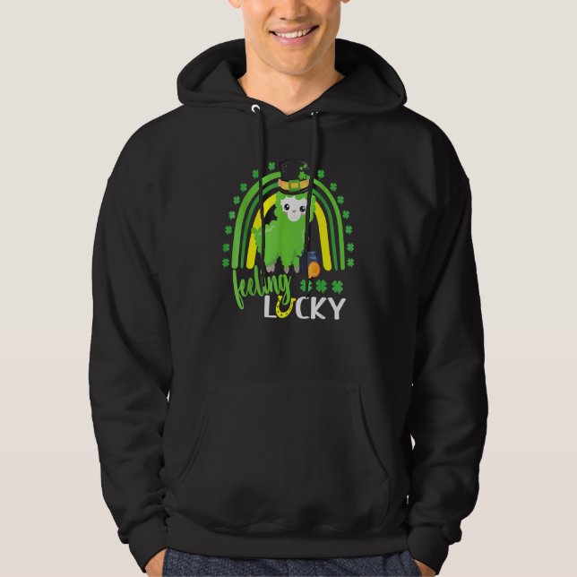 Cute St Patricks Day Rainbow Llama Lucky O Llama L Hoodie (Front)