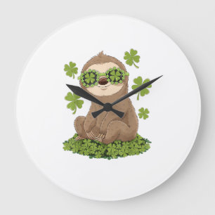 Cute St. Patrick's Day Sloth Lepricorn Shamrock Gi Large Clock