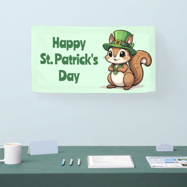 Cute St. Patrick's Day Squirrel with Green Hat Banner (Tradeshow)