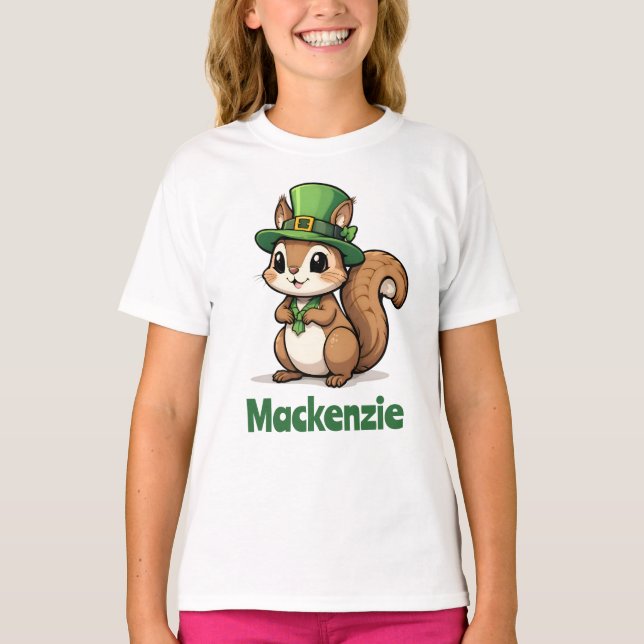 Cute St. Patrick's Day Squirrel with Green Hat T-Shirt (Front)