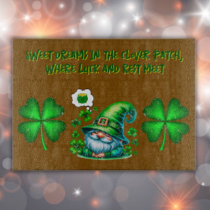 Cute St Patrick's Gnome Sleeping on brown   Cutting Board