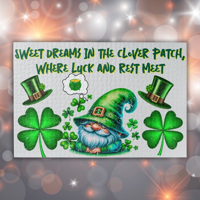 Cute St Patrick's Gnome Sleeping on grey | Jigsaw Puzzle (Creator Uploaded)