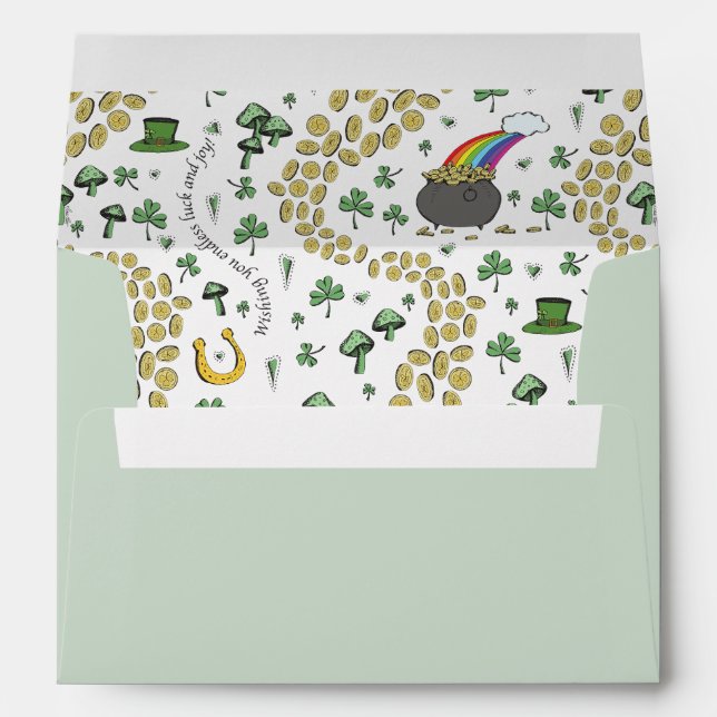 Cute St Patrick's Luck & Joy Irish Blessing e Envelope (Back (Bottom))