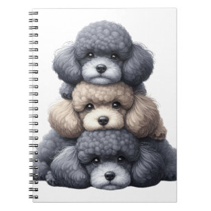 CUTE STACK OF FRENCH POODLE PUPPY DOGS NOTEBOOK