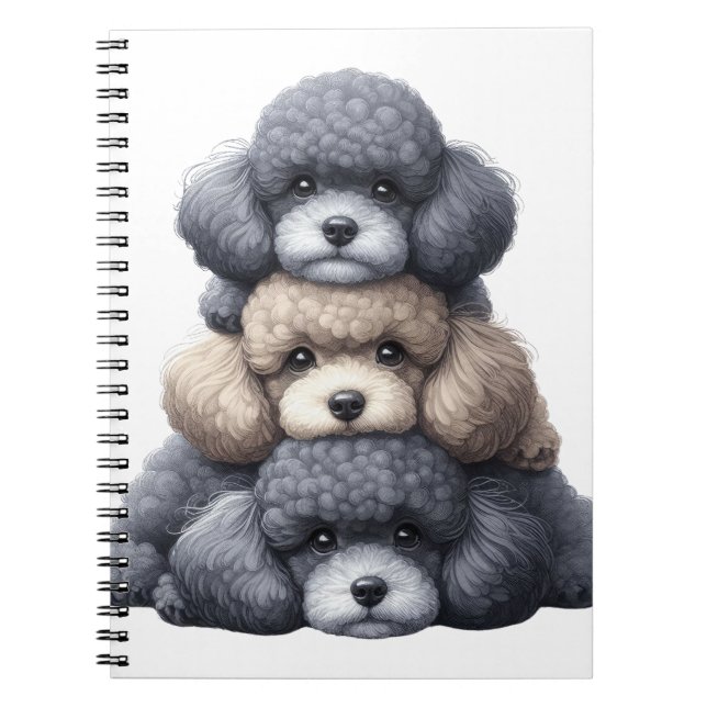 CUTE STACK OF FRENCH POODLE PUPPY DOGS NOTEBOOK (Front)