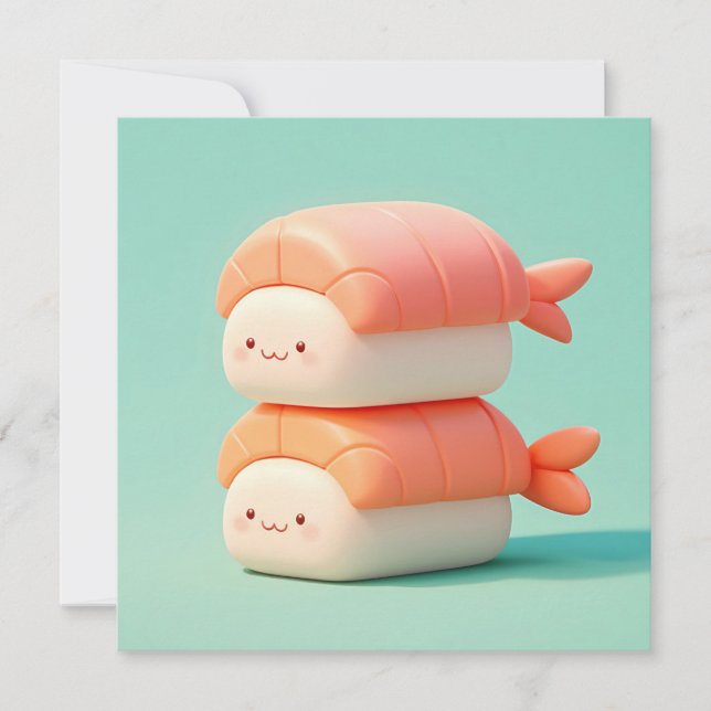 Cute Stacked 3D Clay Shrimp Nigiri Sushi Postcard (Front)