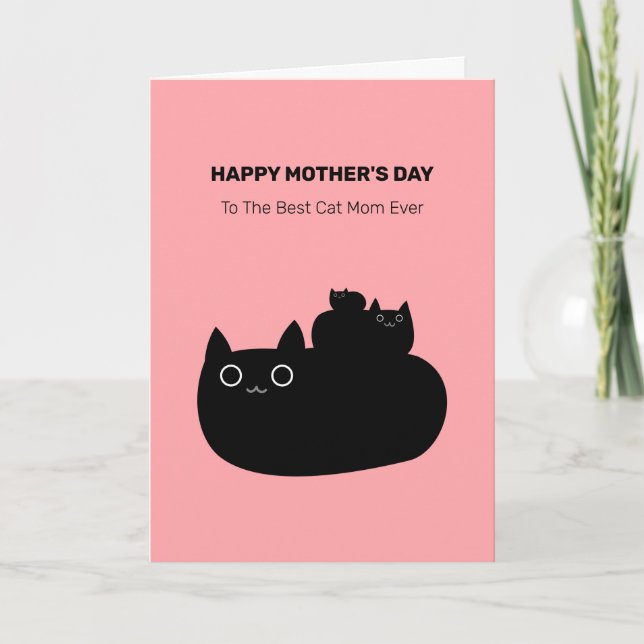 Cute Stacked Black Cats Cat Mom Mother's Day Card (Front)