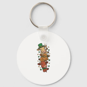 Cute Stacked Cows St Patrick Vintage Engraving Des Keychain