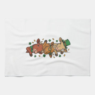 Cute Stacked Cows St Patrick Vintage Engraving Des Kitchen Towel
