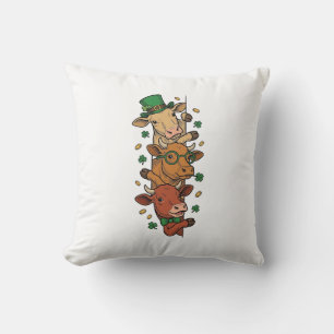 Cute Stacked Cows St Patrick Vintage Engraving Des Throw Pillow