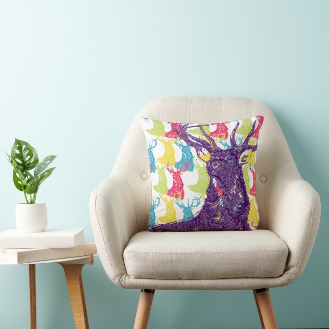 Cute Stag Deer Bright Colours Neon Pattern Pillow (Chair)