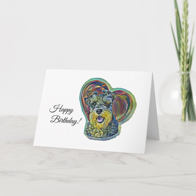 Cute Stained Glass Miniature Schnauzer with Heart  Card (Front)