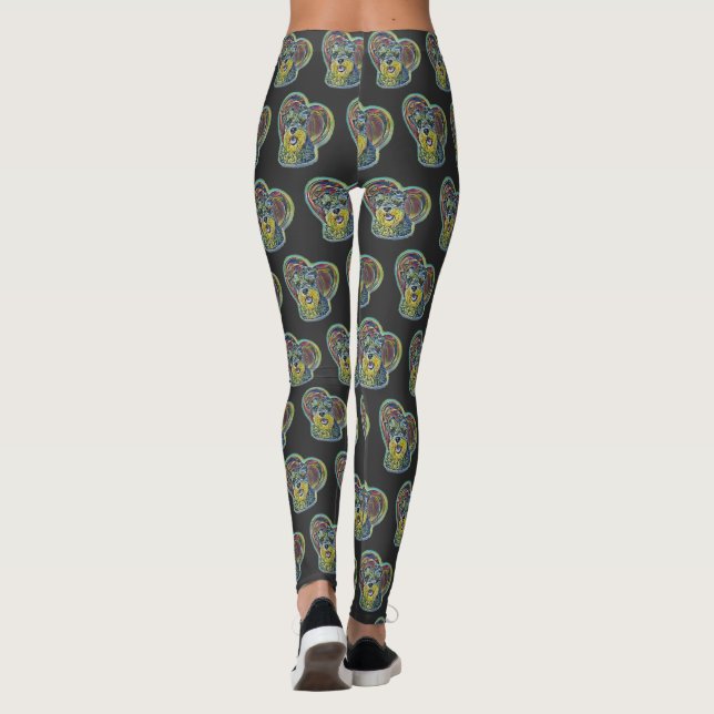 Cute Stained Glass Miniature Schnauzer with Heart  Leggings (Back)