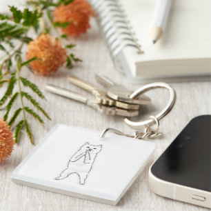 Cute Standing Dog Praying Begging Funny Line Art I Keychain