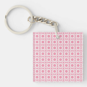 Cute Star Flowers Pattern Pink and White Keychain